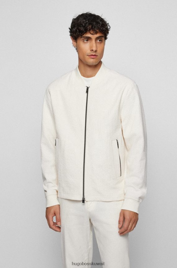 4TFNJN3938 أبيض Hugo Boss سترة ضيقة بسحاب مصنوعة من قماش قطني مطاطي باللون الأبيض