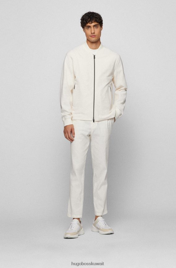 4TFNJN3938 أبيض Hugo Boss سترة ضيقة بسحاب مصنوعة من قماش قطني مطاطي باللون الأبيض