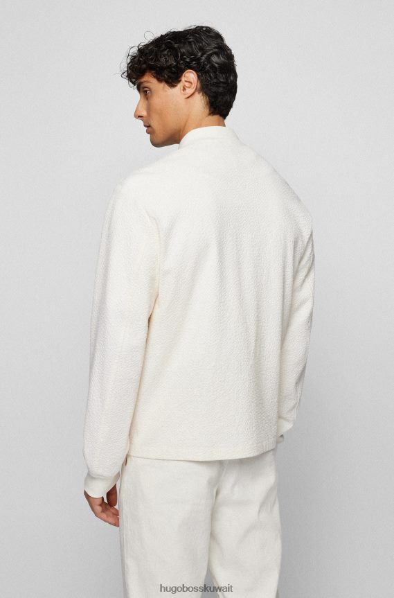 4TFNJN3938 أبيض Hugo Boss سترة ضيقة بسحاب مصنوعة من قماش قطني مطاطي باللون الأبيض