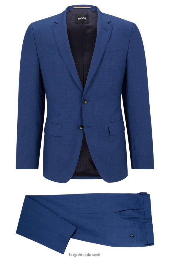4TFNJN3952 أزرق Hugo Boss بدلة ضيقة مصنوعة من صوف هوغو الأزرق ذو الأنماط الدقيقة