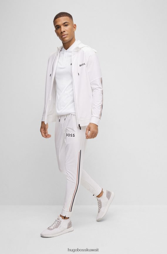 4TFNJN3953 أبيض Hugo Boss قميص بولو x Matteo Berrettini بقصة ضيقة مع هيكل شبكي متحلل