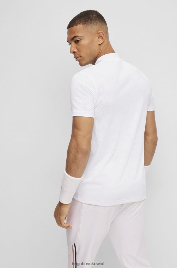 4TFNJN3953 أبيض Hugo Boss قميص بولو x Matteo Berrettini بقصة ضيقة مع هيكل شبكي متحلل