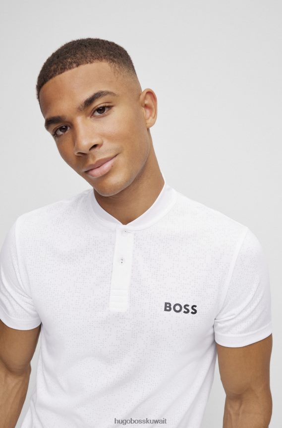 4TFNJN3953 أبيض Hugo Boss قميص بولو x Matteo Berrettini بقصة ضيقة مع هيكل شبكي متحلل