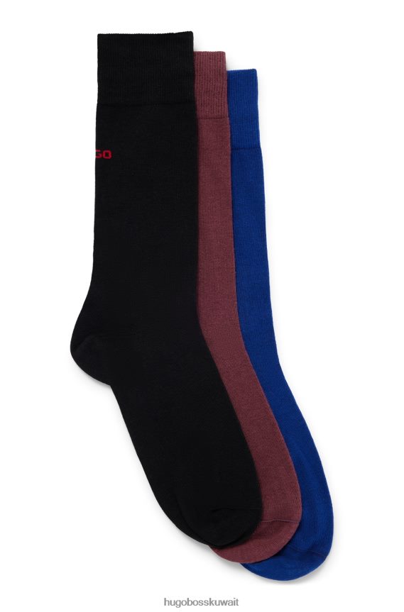 4TFNJN3954 منقوشة Hugo Boss حزمة من ثلاثة جوارب هوغو منقوشة من مزيج القطن