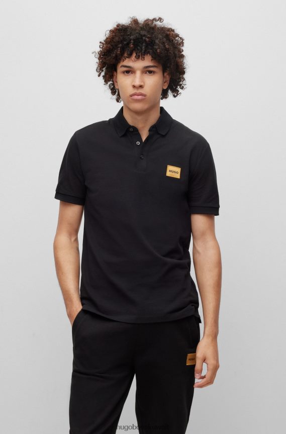 4TFNJN3957 أسود Hugo Boss قميص بولو من قطن بيكيه © بقصة ضيقة مع شارة الشعار باللون الأسود