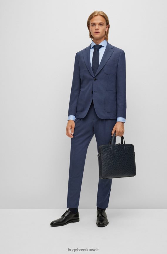 4TFNJN3961 أزرق غامق Hugo Boss بدلة هوغو باللون الأزرق الداكن مكونة من قطعتين من مزيج الصوف بأنماط دقيقة