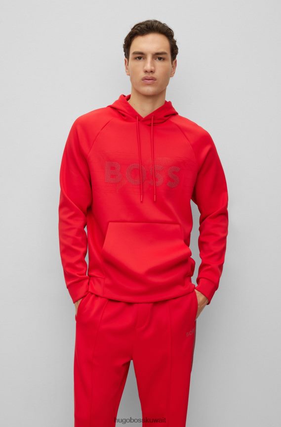 4TFNJN3966 أحمر Hugo Boss هودي هوغو أحمر اللون بمقاس مريح ومطاط ومتشابك مع شعار حجر الراين