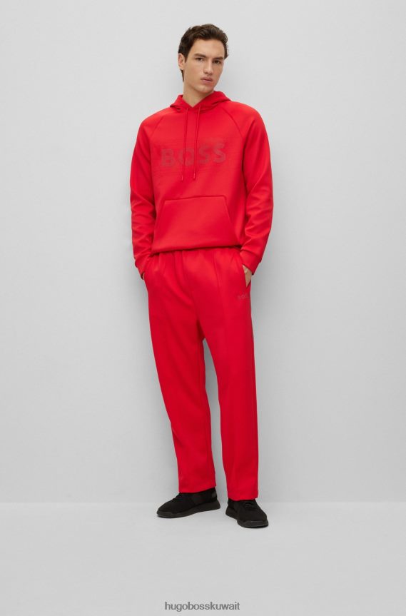 4TFNJN3966 أحمر Hugo Boss هودي هوغو أحمر اللون بمقاس مريح ومطاط ومتشابك مع شعار حجر الراين