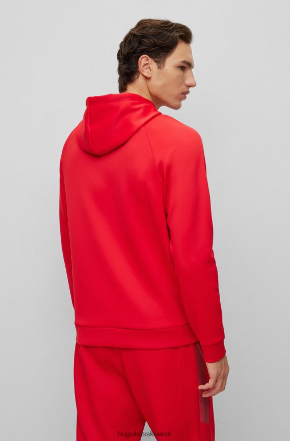 4TFNJN3966 أحمر Hugo Boss هودي هوغو أحمر اللون بمقاس مريح ومطاط ومتشابك مع شعار حجر الراين