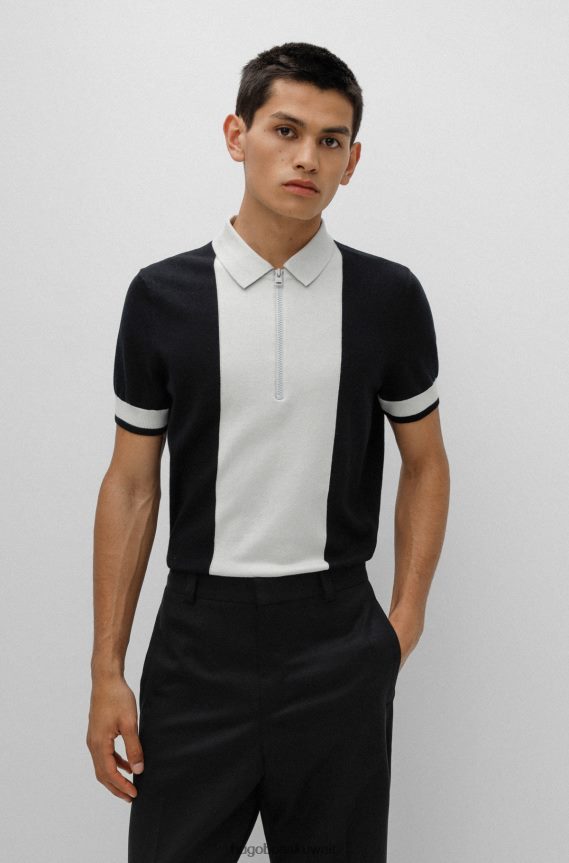 4TFNJN3967 أسود Hugo Boss سترة بولو من هوغو باللون الأسود من مزيج القطن مع فتحة بسحاب