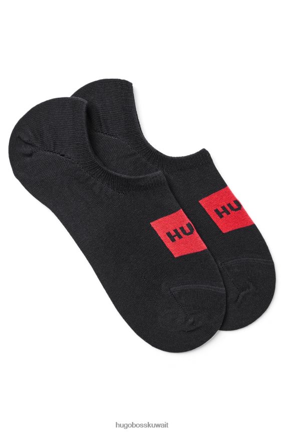 4TFNJN3971 أسود Hugo Boss عبوتان من الجوارب غير المرئية من مزيج القطن باللون الأسود