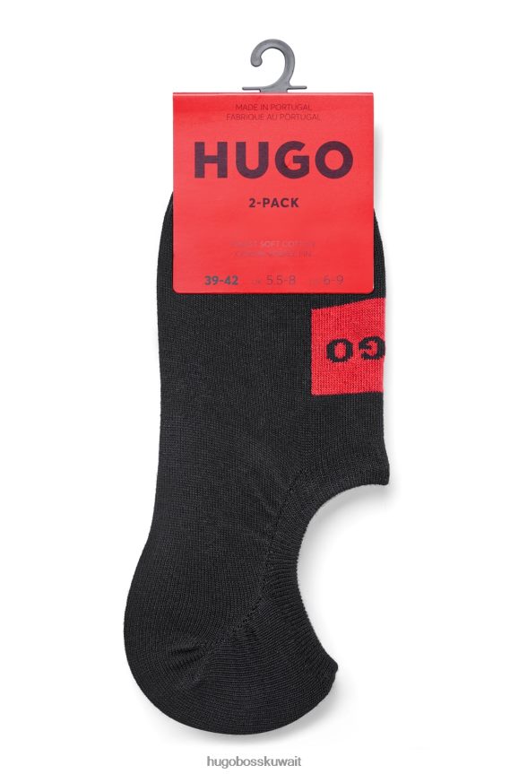 4TFNJN3971 أسود Hugo Boss عبوتان من الجوارب غير المرئية من مزيج القطن باللون الأسود