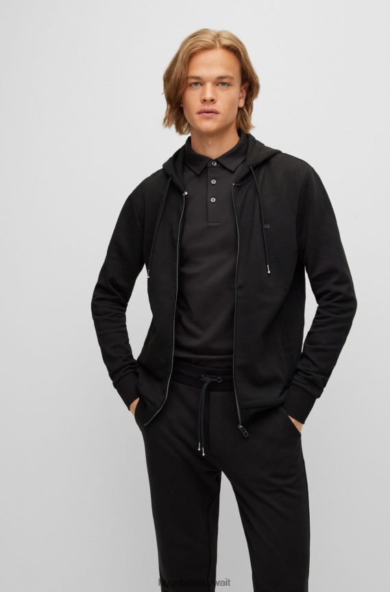 4TFNJN3975 أسود Hugo Boss سويت شيرت هوغو بغطاء رأس من القطن العضوي مع شعار مطبوع بالمطاط باللون الأسود