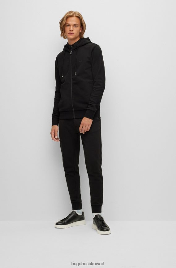 4TFNJN3975 أسود Hugo Boss سويت شيرت هوغو بغطاء رأس من القطن العضوي مع شعار مطبوع بالمطاط باللون الأسود