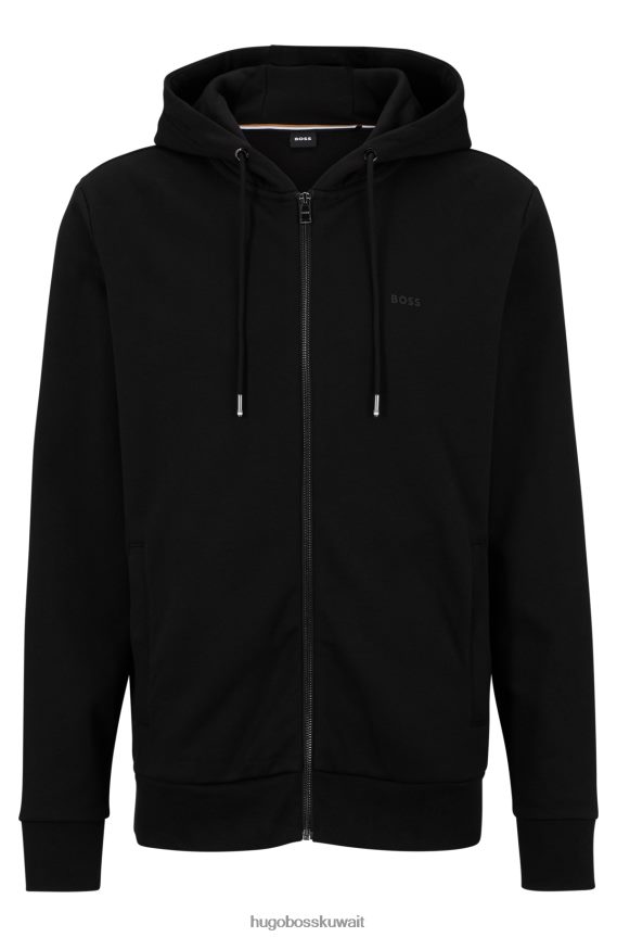 4TFNJN3975 أسود Hugo Boss سويت شيرت هوغو بغطاء رأس من القطن العضوي مع شعار مطبوع بالمطاط باللون الأسود