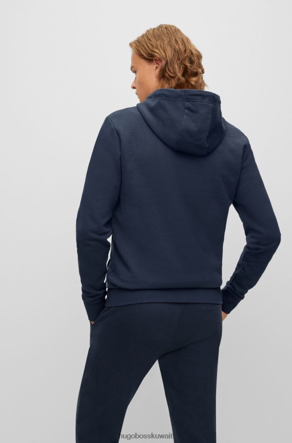 4TFNJN3976 أزرق غامق Hugo Boss سويت شيرت من القطن العضوي بغطاء رأس مع شعار مطاطي مطبوع باللون الأزرق الداكن