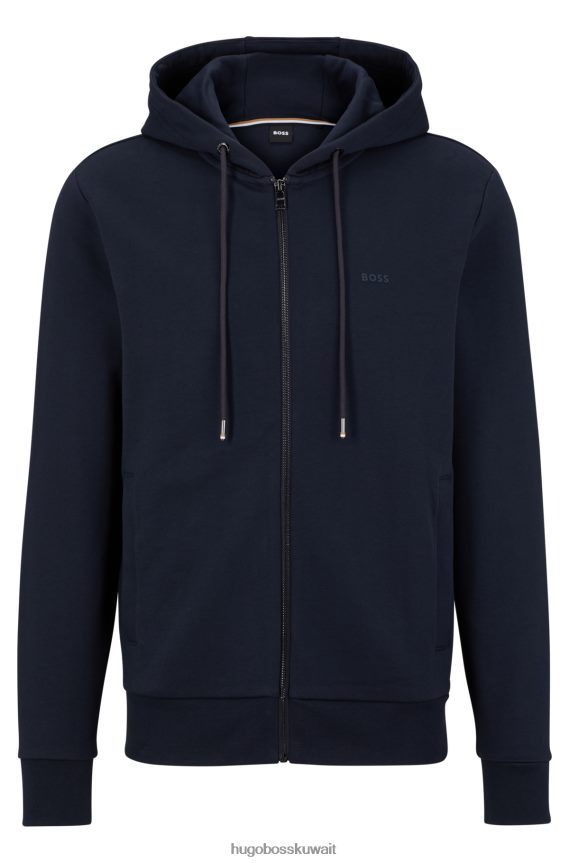 4TFNJN3976 أزرق غامق Hugo Boss سويت شيرت من القطن العضوي بغطاء رأس مع شعار مطاطي مطبوع باللون الأزرق الداكن