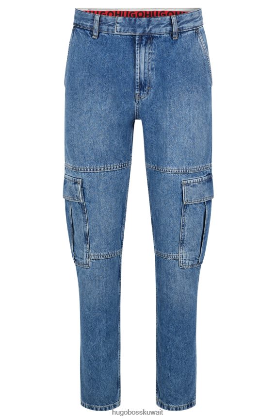 4TFNJN3977 أزرق Hugo Boss بنطال جينز كارجو أزرق مدبب من قماش الدنيم الأزرق الصلب