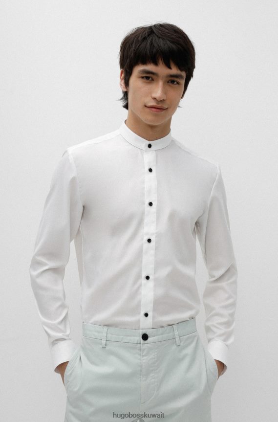 4TFNJN3981 أبيض Hugo Boss قميص Hugo ذو قصة ضيقة من قطن أكسفورد بياقة واقفة باللون الأبيض