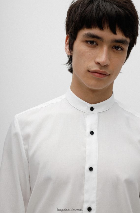 4TFNJN3981 أبيض Hugo Boss قميص Hugo ذو قصة ضيقة من قطن أكسفورد بياقة واقفة باللون الأبيض