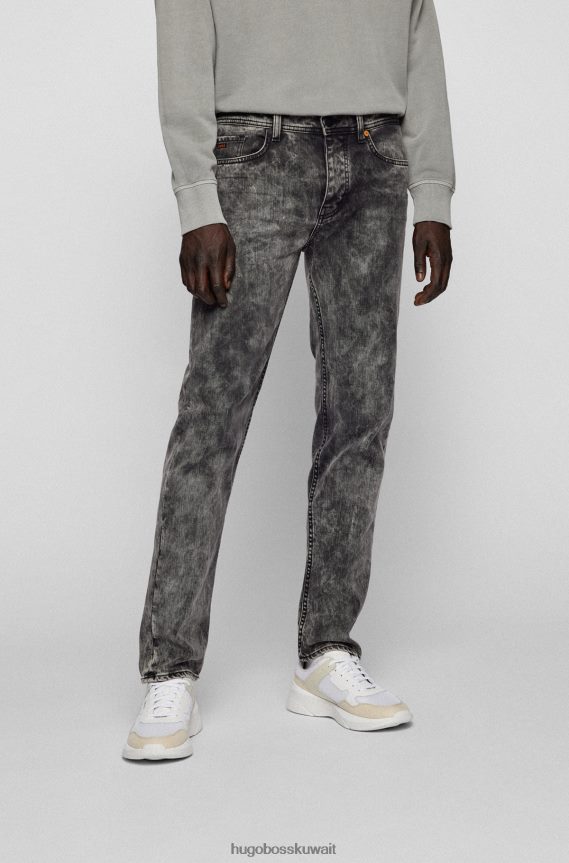 4TFNJN3982 رمادي Hugo Boss بنطال جينز مدبب من قماش الدنيم الرمادي المغسول المريح والمطاط