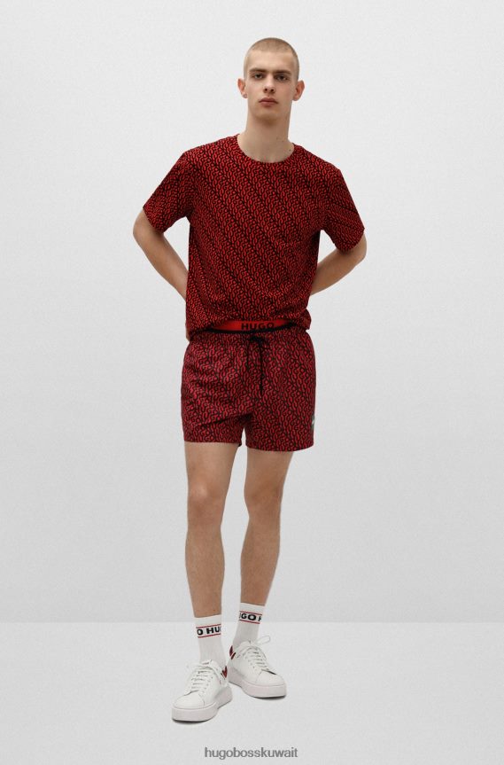 4TFNJN3986 منقوشة Hugo Boss تيشيرت هوغو من الجيرسي القطني المنقوش مع طباعة الشعار والملصق