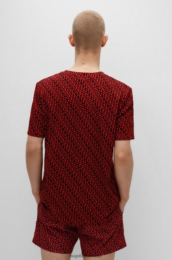 4TFNJN3986 منقوشة Hugo Boss تيشيرت هوغو من الجيرسي القطني المنقوش مع طباعة الشعار والملصق