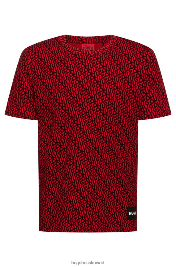 4TFNJN3986 منقوشة Hugo Boss تيشيرت هوغو من الجيرسي القطني المنقوش مع طباعة الشعار والملصق