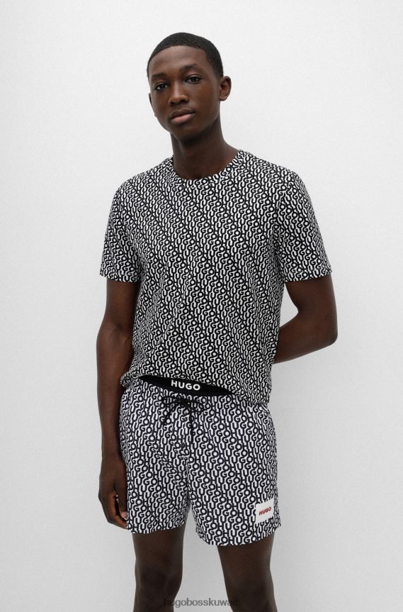 4TFNJN3987 منقوشة Hugo Boss تيشيرت هوغو من الجيرسي القطني مع طباعة الشعار ونقش الملصق