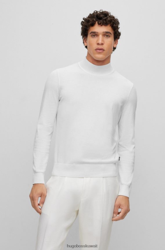 4TFNJN3989 أبيض Hugo Boss سترة من الجيرسي القطني الأبيض مع خط عنق وهمي