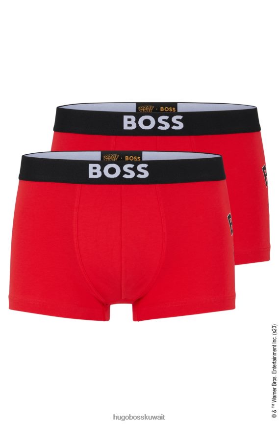 4TFNJN3994 أحمر Hugo Boss لوني تونز × جذوع من القطن المطاطي مع عمل فني كرتوني