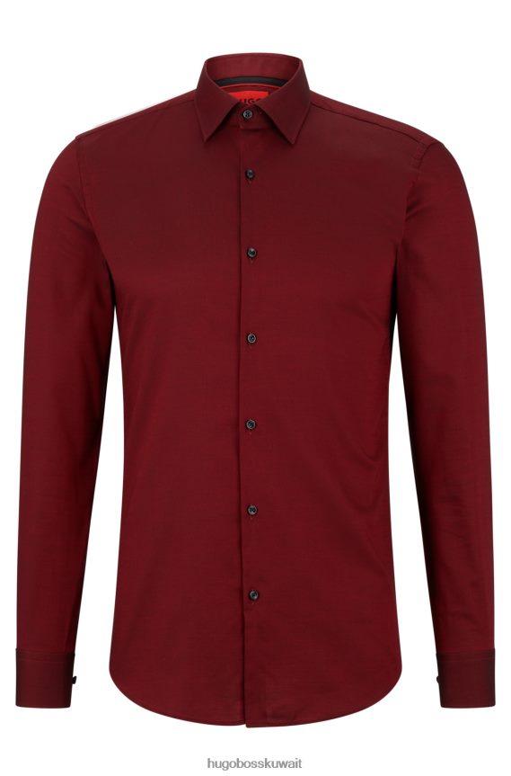 4TFNJN3997 احمر غامق Hugo Boss قميص بقصة ضيقة مصنوع من قطن أوكسفورد سهل الكي باللون الأحمر الداكن