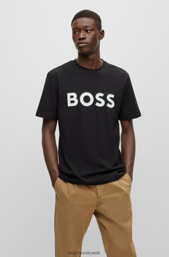 4TFNJN3999 أسود Hugo Boss تي شيرت Hugo من القطن المطاطي باللون الأسود مع شعار متباين