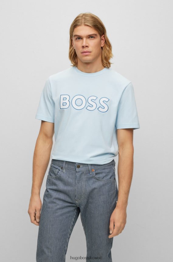 4TFNJN4000 أزرق فاتح Hugo Boss تيشيرت Hugo من القطن المطاطي باللون الأزرق الفاتح مع شعار متباين