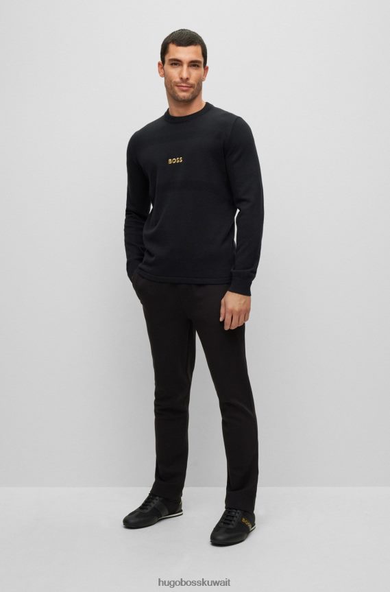 4TFNJN4002 أسود Hugo Boss سترة مطرزة بشعار الماركة من القطن العضوي والصوف باللون الأسود