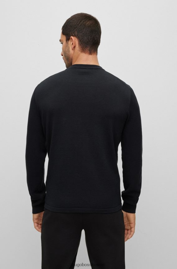 4TFNJN4002 أسود Hugo Boss سترة مطرزة بشعار الماركة من القطن العضوي والصوف باللون الأسود