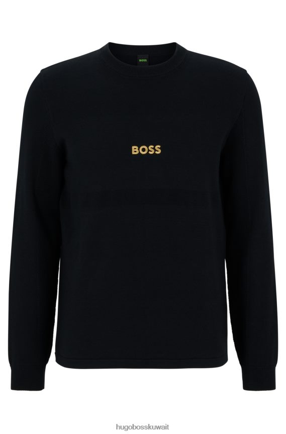 4TFNJN4002 أسود Hugo Boss سترة مطرزة بشعار الماركة من القطن العضوي والصوف باللون الأسود