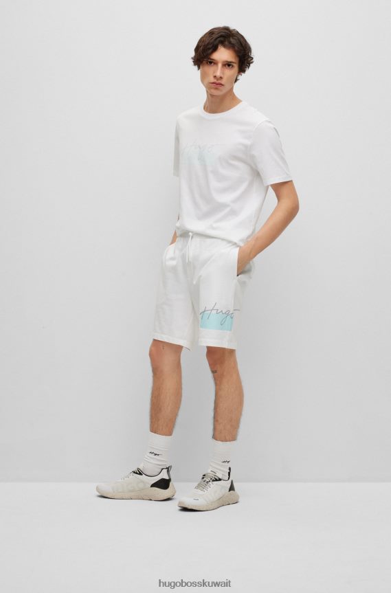 4TFNJN4003 أبيض Hugo Boss تي شيرت أبيض برقبة دائرية من قطن الجيرسيه مع شعار Hugo مكتوب بخط اليد