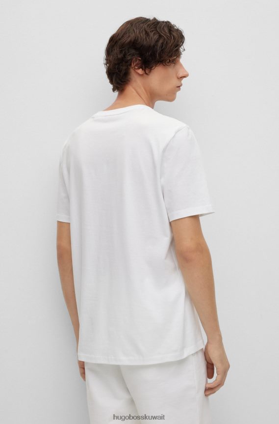4TFNJN4003 أبيض Hugo Boss تي شيرت أبيض برقبة دائرية من قطن الجيرسيه مع شعار Hugo مكتوب بخط اليد