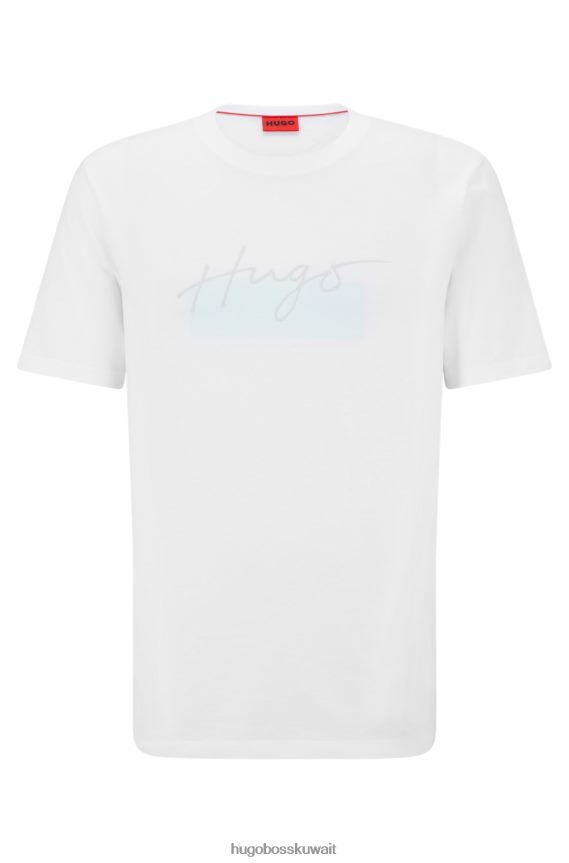 4TFNJN4003 أبيض Hugo Boss تي شيرت أبيض برقبة دائرية من قطن الجيرسيه مع شعار Hugo مكتوب بخط اليد
