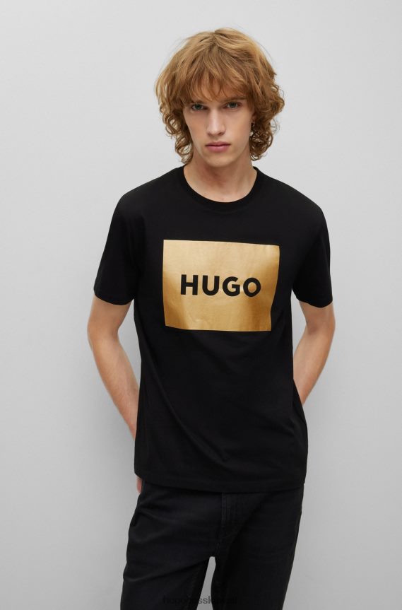 4TFNJN4006 أسود Hugo Boss تيشيرت Hugo من الجيرسي القطني باللون الأسود بقصة عادية وشعار معدني