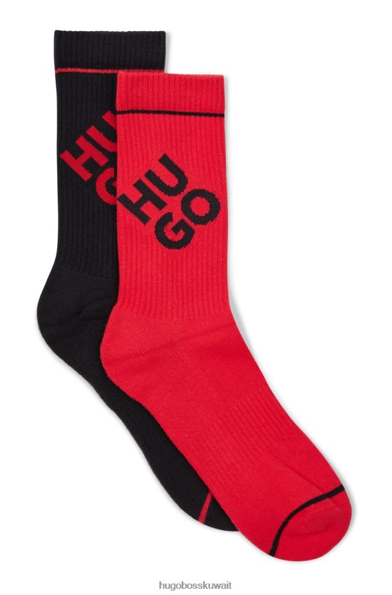 4TFNJN4008 وردي فاتح Hugo Boss Hugo - حزمة من اثنين من الجوارب ربع الطول مع شعارات مكدسة وردي فاتح