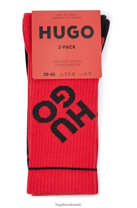 4TFNJN4008 وردي فاتح Hugo Boss Hugo - حزمة من اثنين من الجوارب ربع الطول مع شعارات مكدسة وردي فاتح