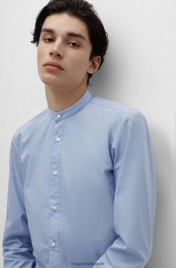 4TFNJN4010 أزرق فاتح Hugo Boss قميص أزرق فاتح سهل الكي بقصة ضيقة وياقة واقفة