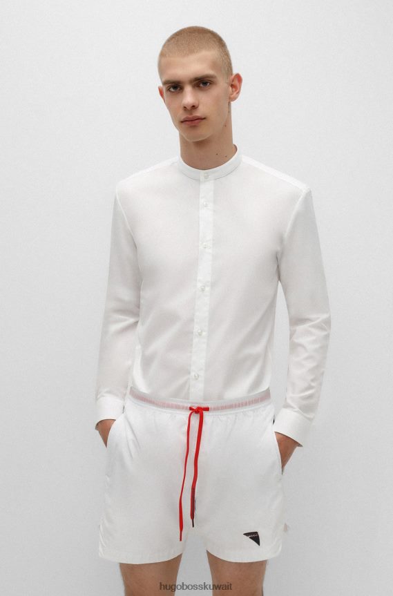 4TFNJN4011 أبيض Hugo Boss قميص بقصّة ضيّقة سهل الكي وياقة واقفة باللون الأبيض