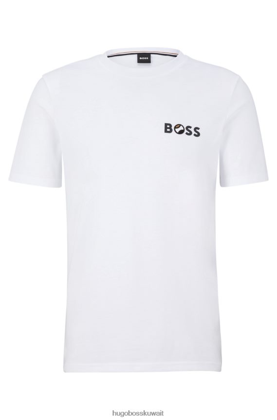 4TFNJN4018 أبيض Hugo Boss تيشيرت هوغو من الجيرسي القطني باللون الأبيض مع شعار كرة التنس