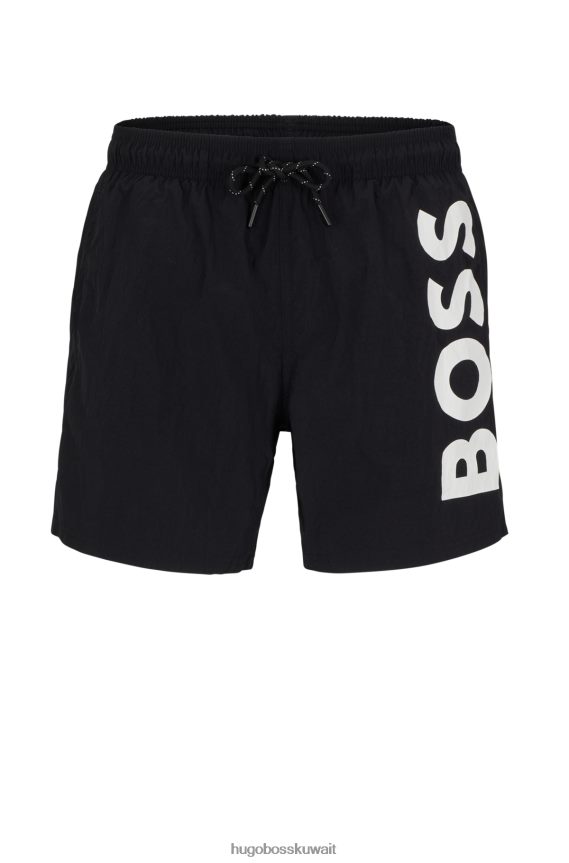4TFNJN4020 أسود Hugo Boss هوغو شورت سباحة سريع الجفاف مع شعار متباين باللون الأسود