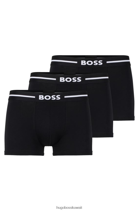 4TFNJN4025 أسود Hugo Boss Hugo حزمة من ثلاثة سراويل داخلية من القطن المطاطي مع شريط الشعار باللون الأسود