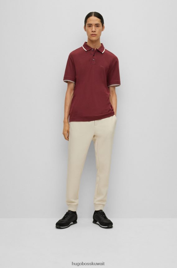 4TFNJN4027 احمر غامق Hugo Boss قميص بولو من قطن هوغو المتشابك مع شعار مطاطي باللون الأحمر الداكن