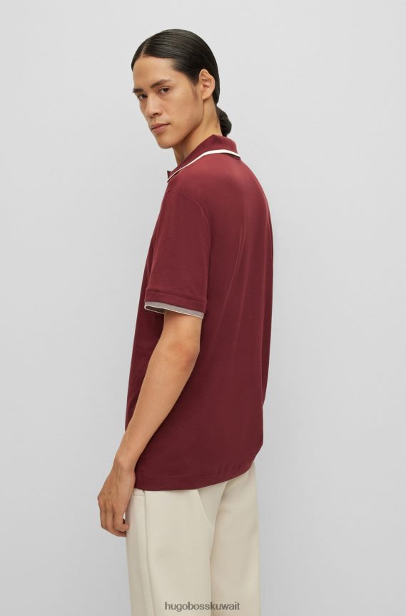 4TFNJN4027 احمر غامق Hugo Boss قميص بولو من قطن هوغو المتشابك مع شعار مطاطي باللون الأحمر الداكن
